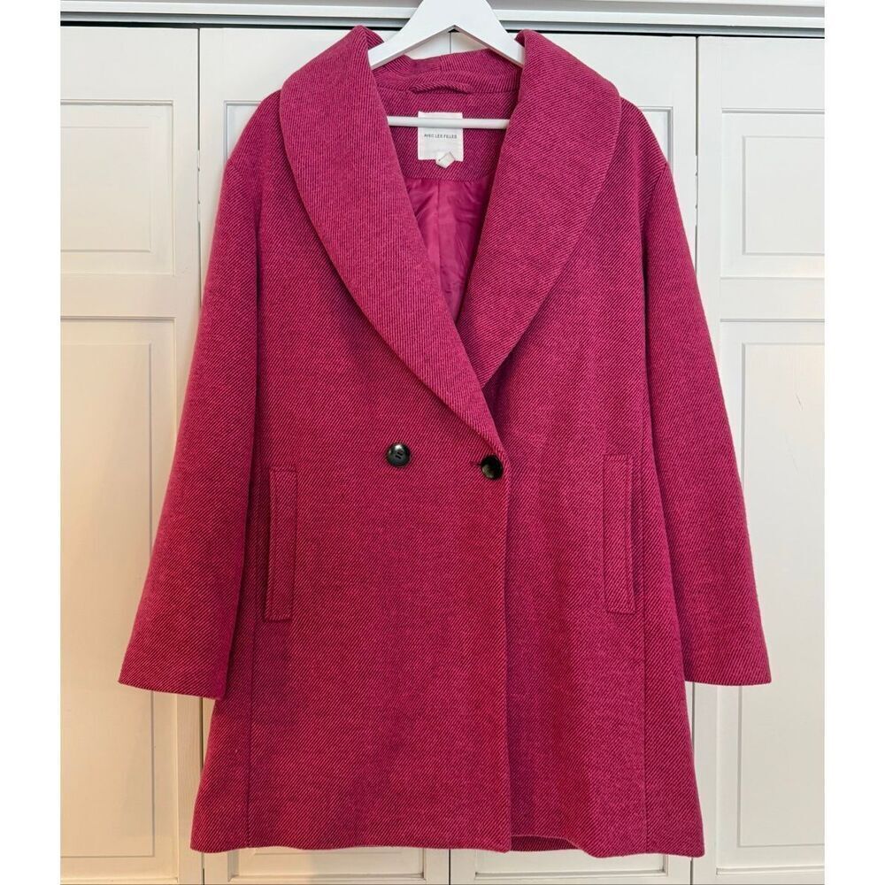 Avec les Filles pink oversized shawl neck peacoat size M - Picture 2 of 8